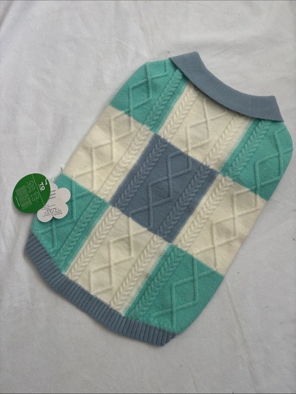 To A Turn Colorblock Cable Knit Dog Sweater (Large & XLarge)